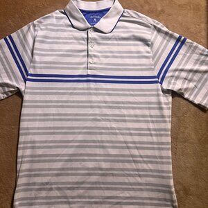 Antigua Desert Dry‎ Men LG White Gray Blue Stripe Glasgow Country Golf Polo (W)